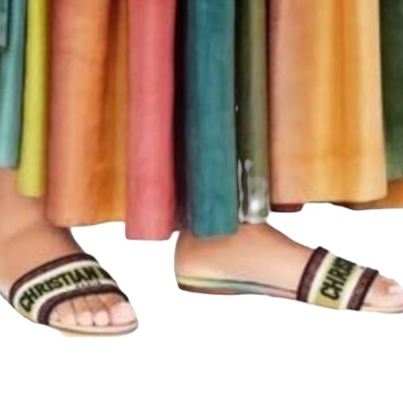 Christian Dior Dway Rainbow Multicolor Embroidered Logo Slides Sz 10 Sandals - Picture 2 of 14